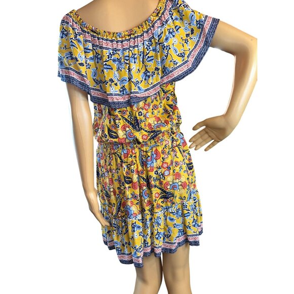 Cato Womens Off The Shoulder Romper Medium Yellow Floral Hippie Boho Retro - Picture 4 of 6